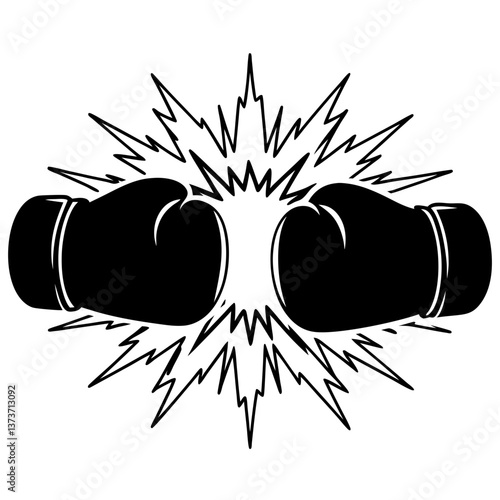 Boxing gloves clashing with explosive energy background  