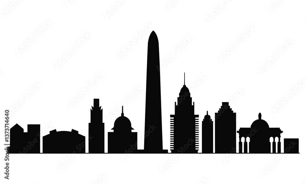 Naklejka premium Buenos Aires City Skyline Silhouette, Vector, Icon, Logo, White Background.