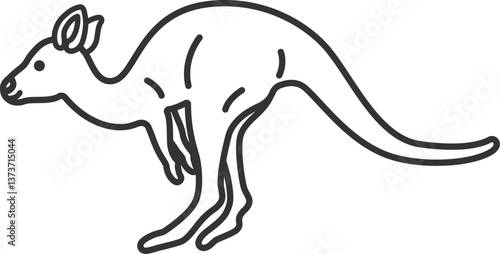 カンガルー（線画）のイラスト
