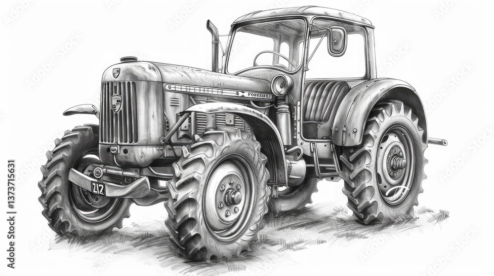 Obraz premium tractor drawing, white background