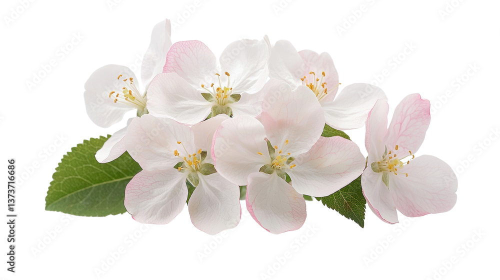 Obraz premium Blossom flower concept. Closeup of beautiful fragrant white and pink spring blossoms with green leaves on a minimalist background