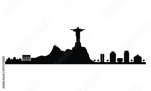 Rio de Janeiro City Skyline Silhouette, Vector, Icon, Logo, White Background.