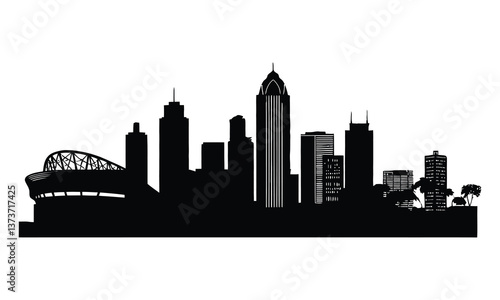Atlanta City Skyline Silhouette, Vector, Icon, Logo, White Background.