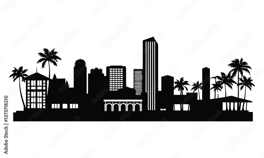 Fototapeta premium Honolulu City Skyline Silhouette, Vector, Icon, Logo, White Background.