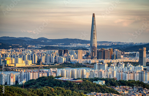 Obraz na płótnie Seoul city skyline at sunset w salonie