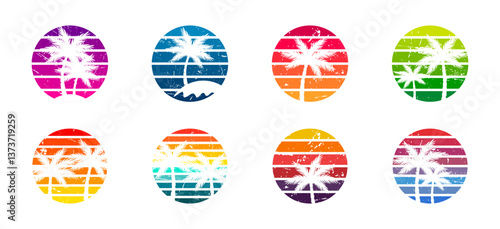 Retro sunset collection. Vintage sunset. 80s in retro style sunset.