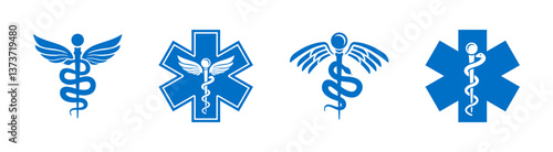 Caduceus vector icons. Medical Snake Logo. Medicine vector icons. Medical symbols. Pharmacy logotypes.