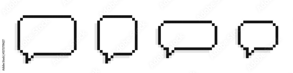 Pixel speech bubbles. Chat speech or dialogue. Set of empty pixelated speech bubbles. Pixel speech bubbles. Chat speech or dialogue. Set of empty pixelated speech bubbles.