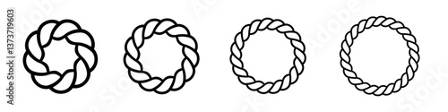 Round rope symbol set. Circular rope shapes. Circles made of rope.  Rope borders