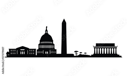 Washington DC City Skyline Silhouette, Vector, Icon, Logo, White Background.