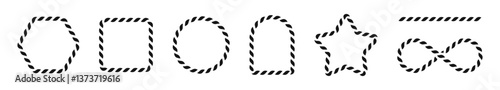Rope symbol set. Rrope shapes. Shapes made of rope.  Rope borders