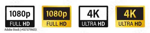 Screen resolution icons. Video dimensions HD, FHD, 4K .