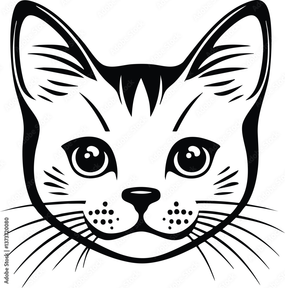 Obraz premium Cat face portrait, black outline clipart style illustration, transparent background vector