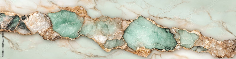 Fototapeta premium Ivory and Copper Marble With Green Druzy Geode Texture on Luxury Crystal Wallpaper Background