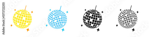 Disco ball vector icon. Glittering disco ball icons. Nightclub Disco ball.