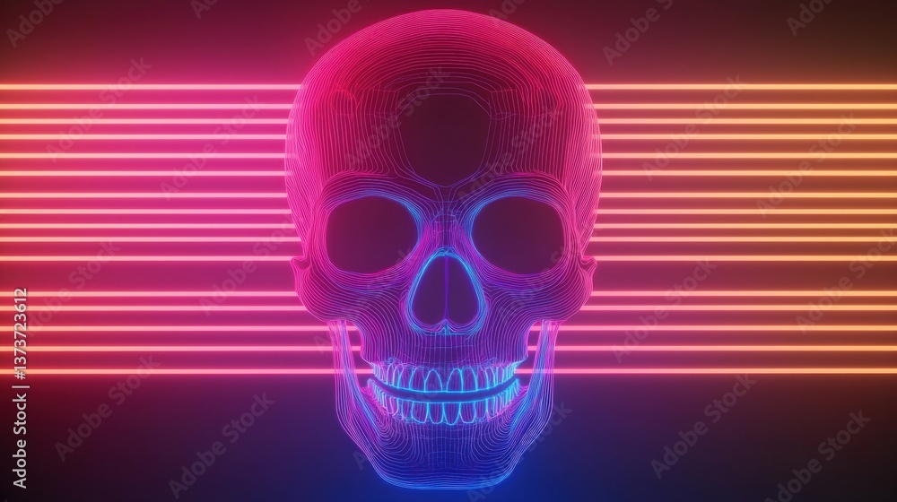NFT digital art and animation, A vibrant digital skull illustration with neon lines, creating a striking contrast and modern aesthetic. NFT digital art and animation, A vibrant digital skull illustration with neon lines, creating a striking contrast and modern aesthetic.