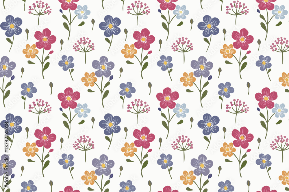 Seamless pattern with colorful flowers on white background. Vector illustration. Seamless pattern with colorful flowers on white background. Vector illustration.