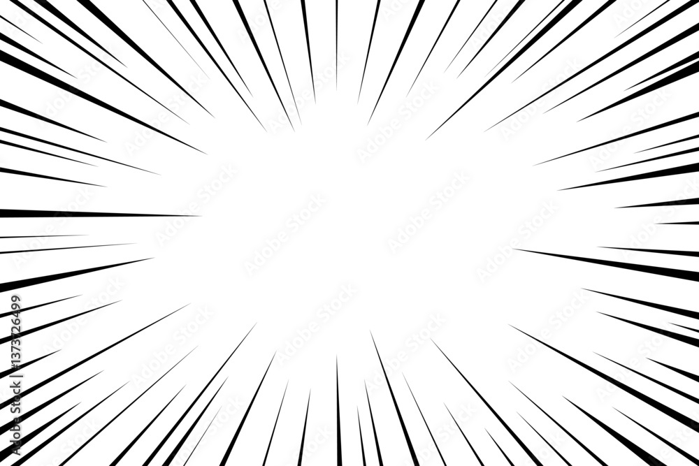 Line comic. Concentration effect lines. Velocity light ray. Halftone speed. Cartoon pop art. Black color anime zoom isolated on white background. Manga movement. Backdrop action. Vector illustration Line comic. Concentration effect lines. Velocity light ray. Halftone speed. Cartoon pop art. Black color anime zoom isolated on white background. Manga movement. Backdrop action. Vector illustration