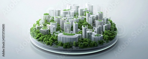 Circular economy concept city featuring waste-to-energy plants, recycling hubs, urban farms, green rooftops, and AI-driven waste management systems, ultra-clean environment, photorealistic rendering