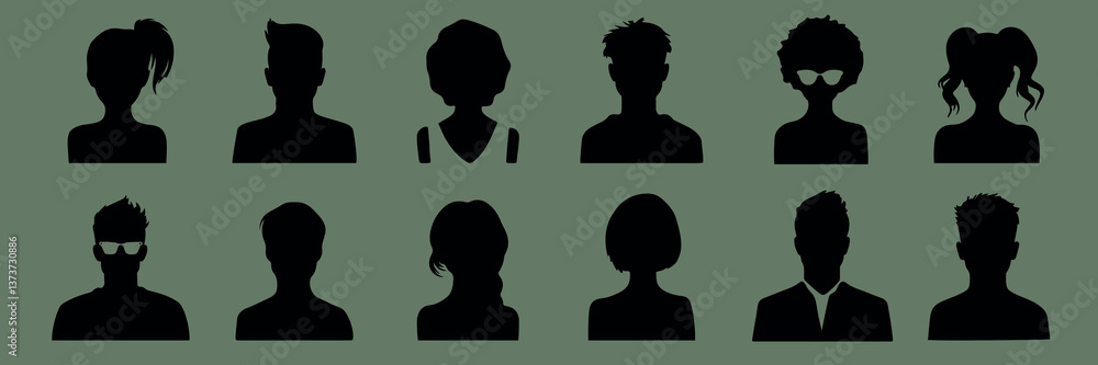 Fotografie Diverse silhouette profile collection isolated element vector