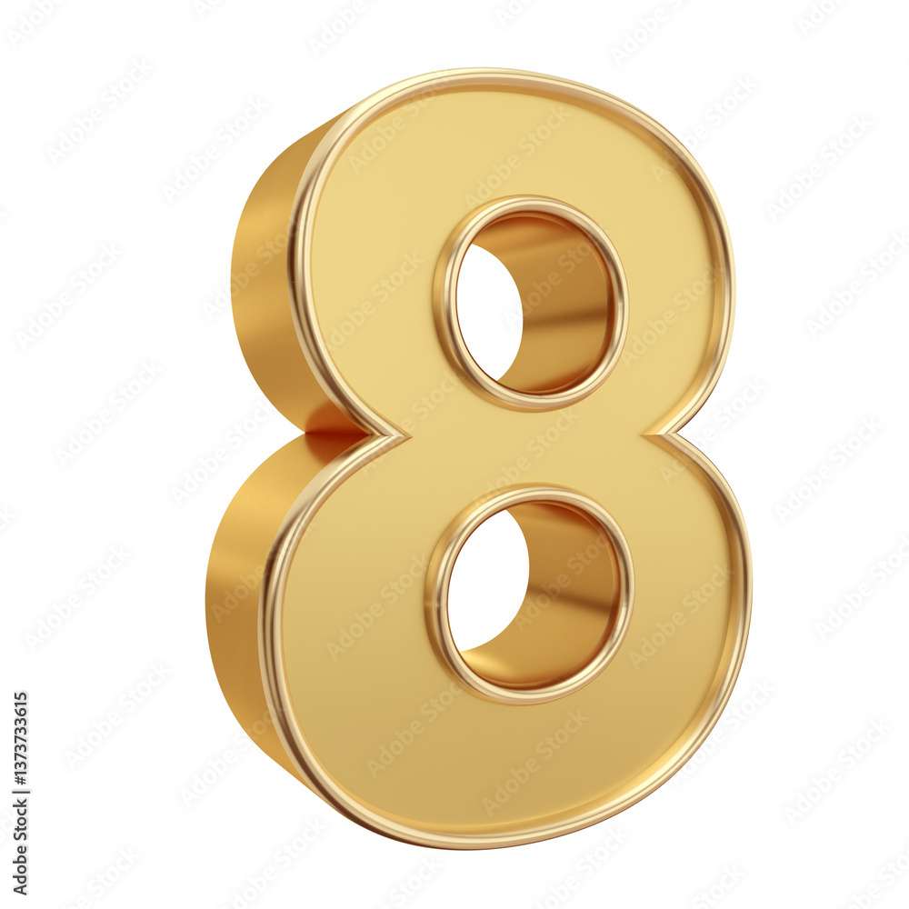 3D golden number 8 on transparent background 3D golden number 8 on transparent background