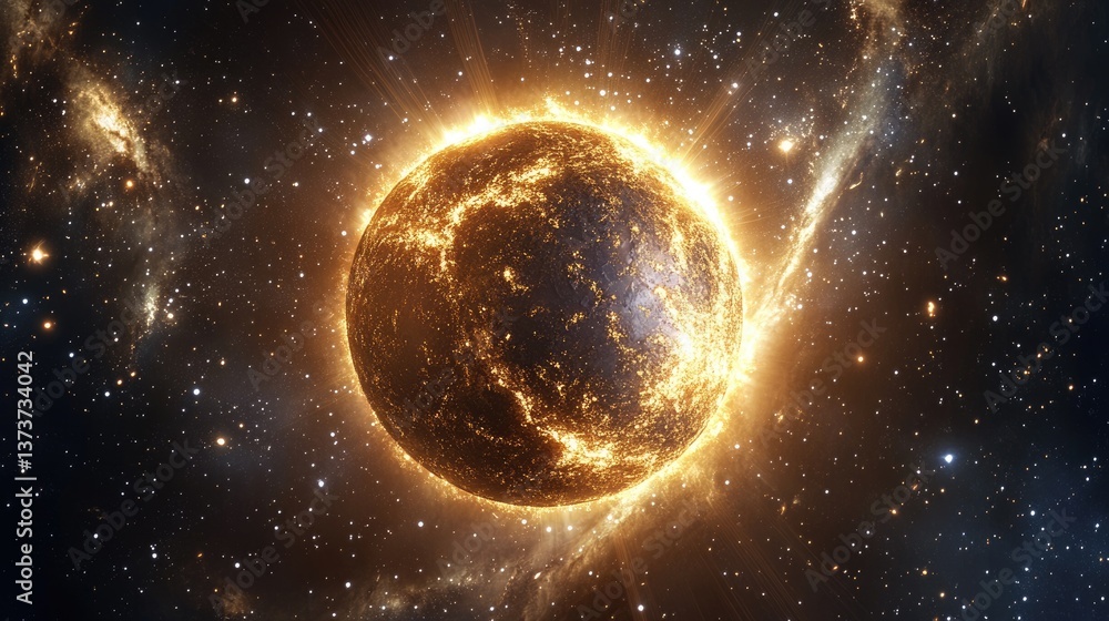 Mercury Retrograde. Celestial Orbit and Burning Sun in Galaxy Space