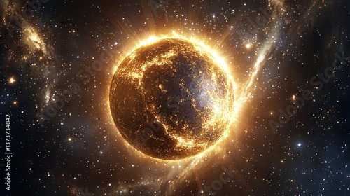 Mercury Retrograde. Celestial Orbit and Burning Sun in Galaxy Space