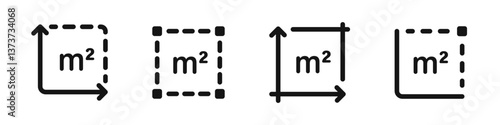 Square meter symbols. Square meter vector icons. M2 signs. Land measuring sign.