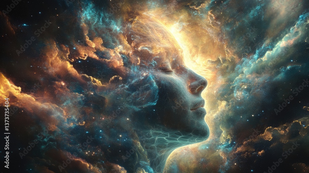 Obraz premium Mind Over Matter. Abstract Space Art of Ascending and Evolution with Light and Fantasy Vision