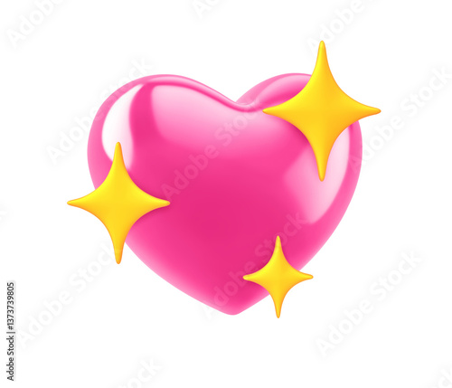 Pink heart with sparkle stars. Love emoji icon. Clipping path included