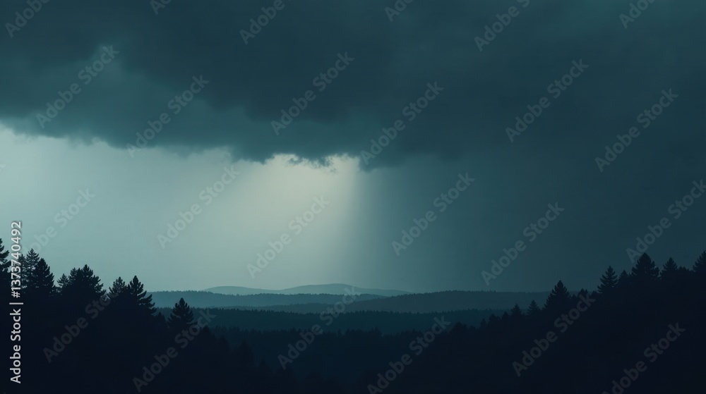 A Dark and Moody Landscape Featuring a Stormy Sky Over a Silhouetted Forest A Dark and Moody Landscape Featuring a Stormy Sky Over a Silhouetted Forest