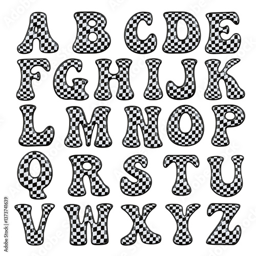 Black and White Checkerboard Pattern 3D Bubble Alphabet Letters