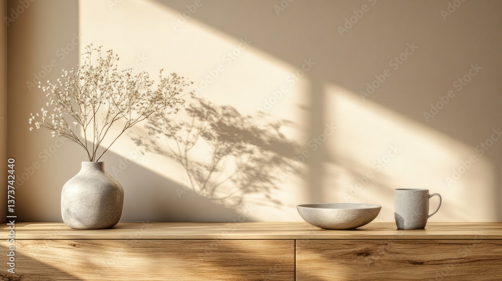 Still life composition features vase flowers bowl and mug Still life composition features vase flowers bowl and mug