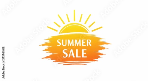 Bright summer sale logo with sun and brush stroke design