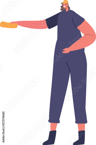 Woman cleaner using washcloth brush
