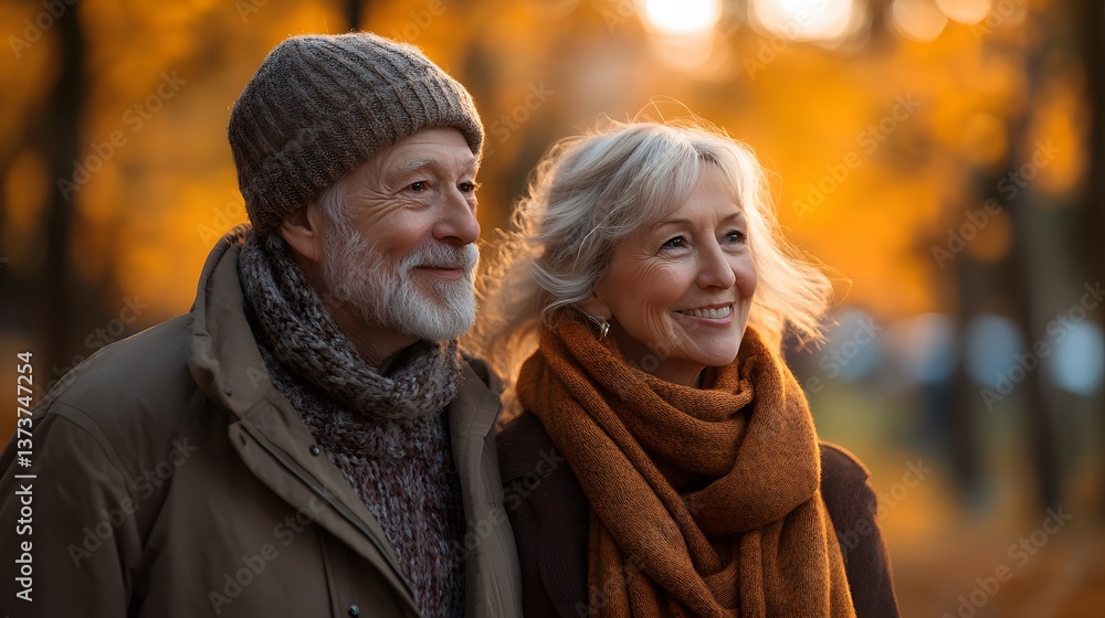 Fototapeta premium Smiling elderly couple walking in the park.