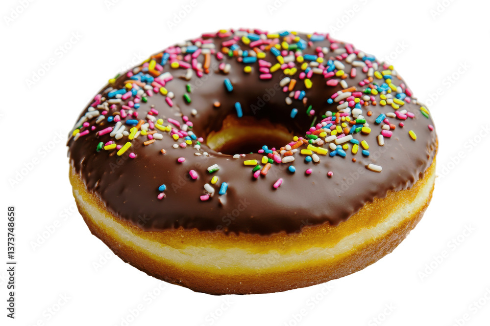 Sprinkled chocolate donut on white background. Sprinkled chocolate donut on white background.