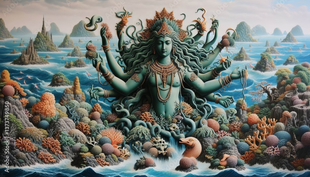 Fototapeta premium A portal for Coatlicue a sky spirit whose wings create whirlwind