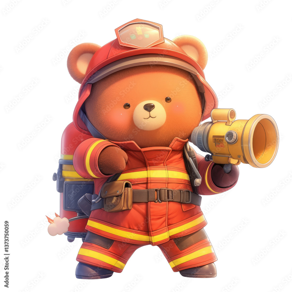Fototapeta premium Firefighter bear illustration on a transparent background cute character adventure theme