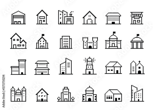Building icon pixel style vector illustration