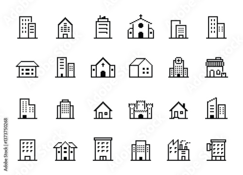 Building icon pixel style vector illustration