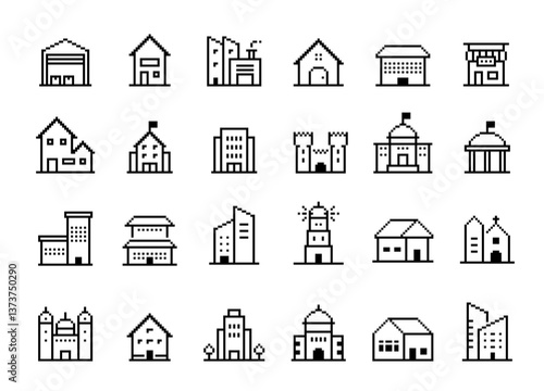 Building icon pixel style vector illustration