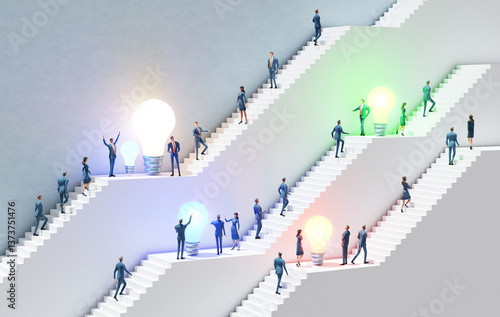 Lots of business people with new ideas, start ups and business in progress concept 3d rendering illustration 