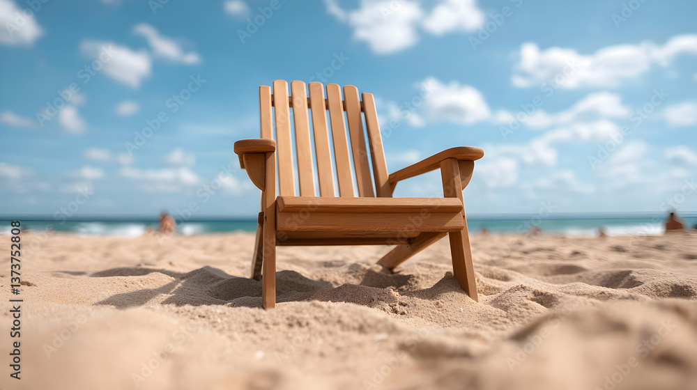 Wooden Chair on Sandy Beach Under Blue Sky Wooden Chair on Sandy Beach Under Blue Sky