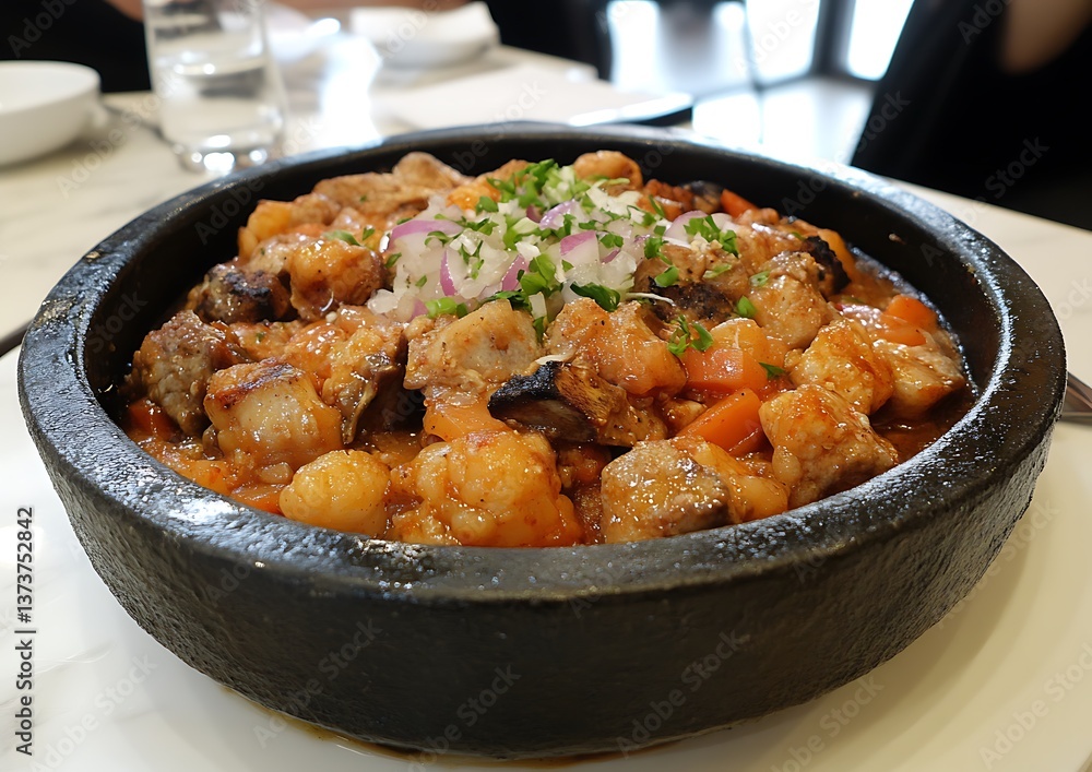 Restaurant dish, savory stew, cafe Restaurant dish, savory stew, cafe