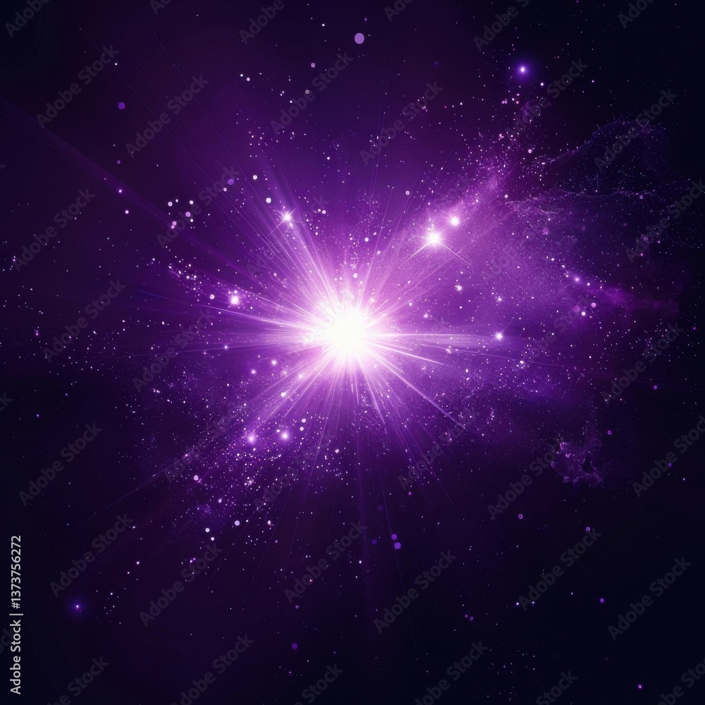 Cosmic Explosion of Light and Stars in Deep Purple Background Cosmic Explosion of Light and Stars in Deep Purple Background