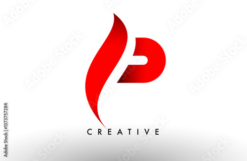 P red letter logo design icon. Creative curved swoosh P letter icon vector