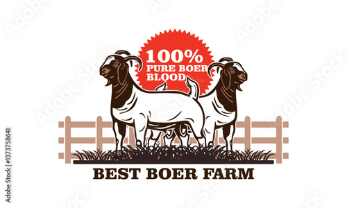 pure boer blood farm logo, silhouette of strong and happy goats standing at ranch vector illustrations