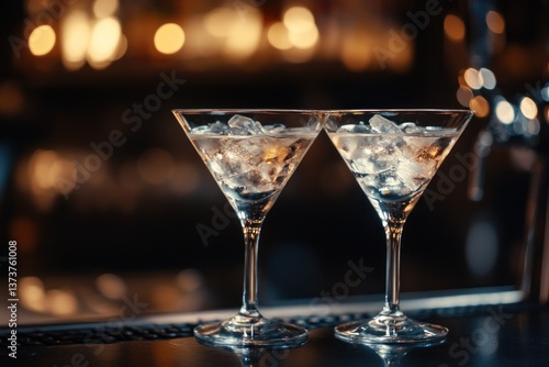 Wallpaper Mural Two cocktail glasses standing on bar counter with blurred background Torontodigital.ca