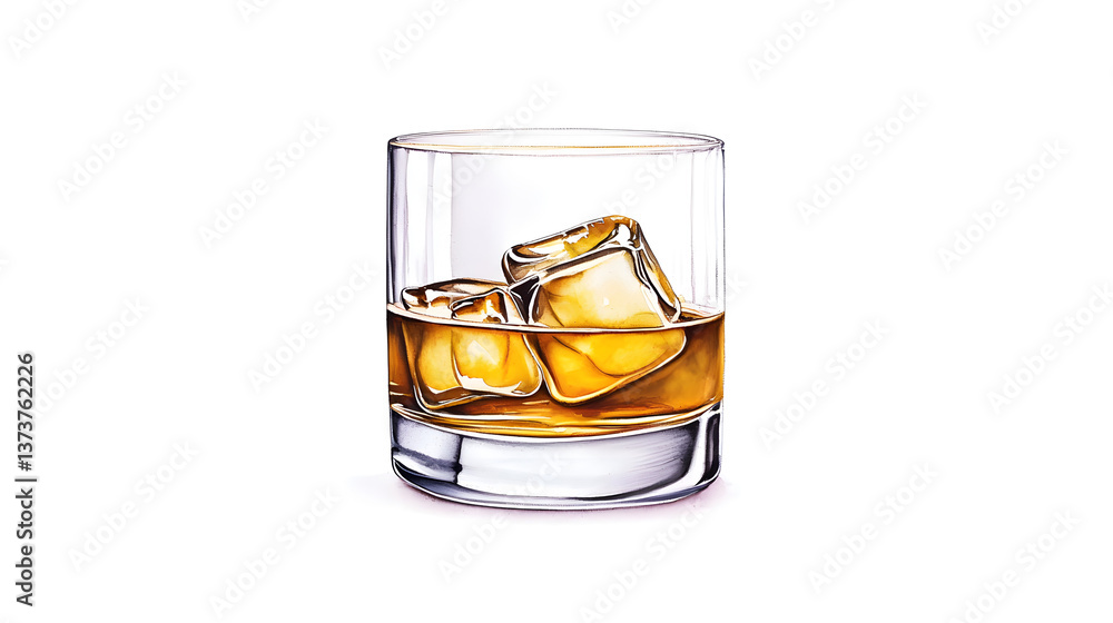 Whiskey glass with ice cubes on a clean background Whiskey glass with ice cubes on a clean background